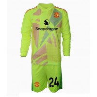 Camisa de Futebol Manchester United Andre Onana #24 Goleiro Equipamento Secundário Infantil 2024-25 Manga Comprida (+ Calças curtas)